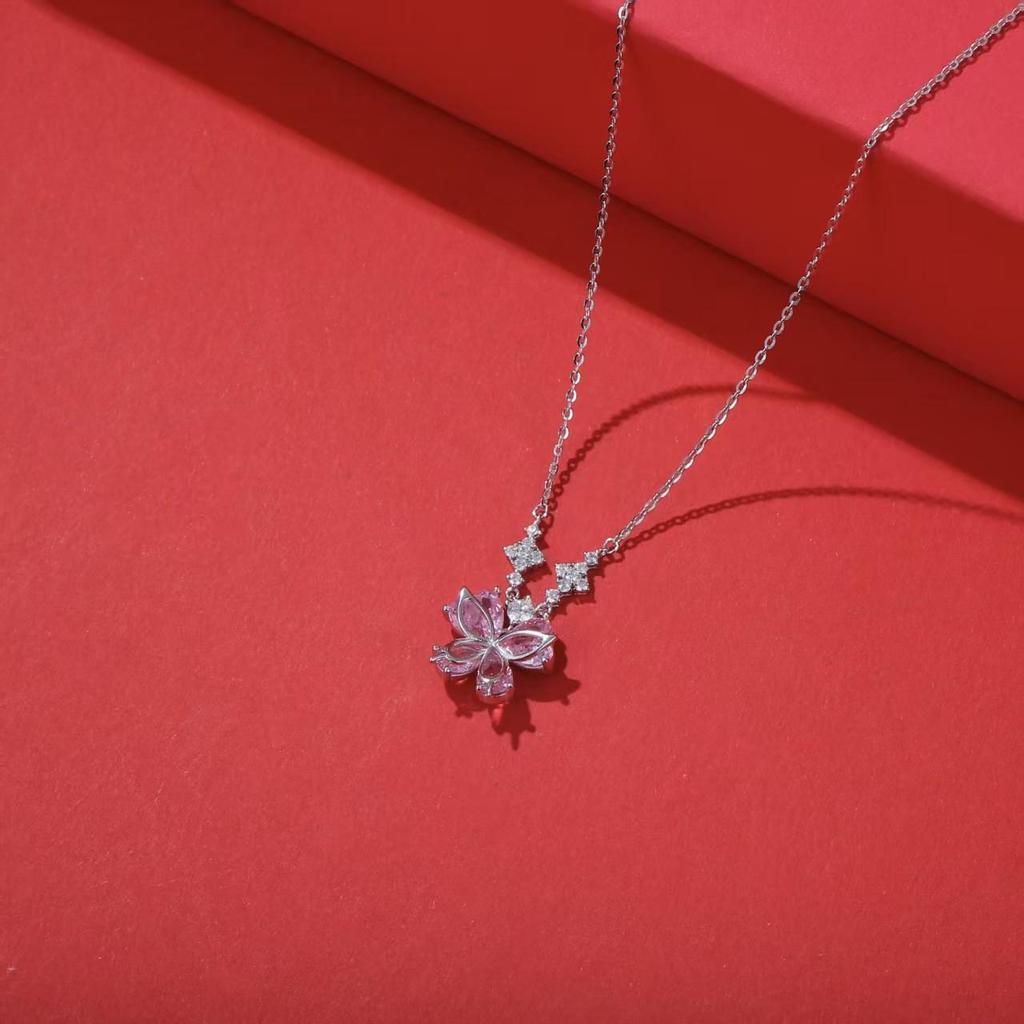 S925 Sterling Silver Butterfly Pendant Necklace - Elegant Full Diamond Clavicle Chain