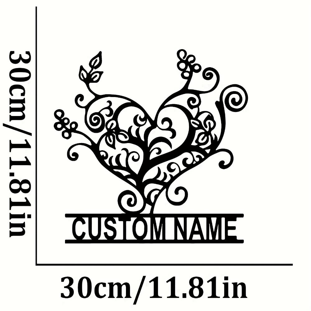 Metal Family Name Sign, Customizable Black Heart Wall Decor, Artistic Matte Finish, Removable for Indoor Outdoor