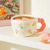 Retro Hand Painted Flowers Handmade Irregular Cute Cup Ceramic Coffee Cup Design Sense Coffee Cup Household Water Cup
