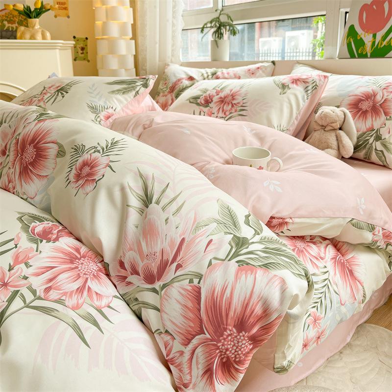 Bedding Four-piece Set, Cotton Pure Cotton Floral Quilt Cover, Bed Sheet Dormitory Three-piece Set