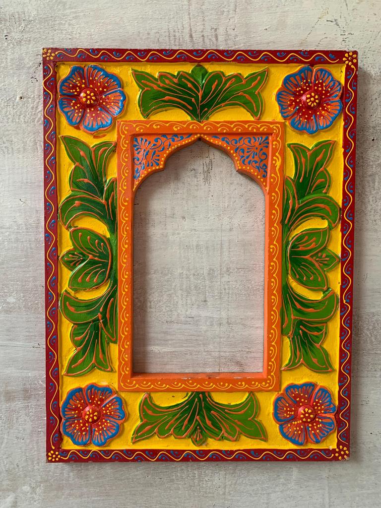 Hand-Painted Wooden Jharokha Frame: Indian Wall Hanging Decor