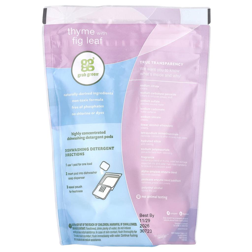Capsules de Détergent Automatique pour Lave-Vaisselle, Thym avec Feuille de Figue, 24 Lavages, 432G(15.2oz)