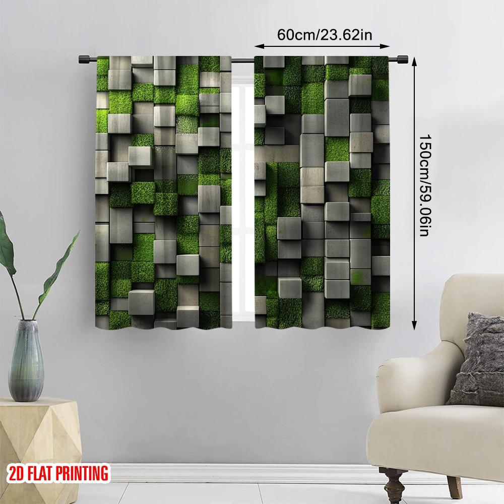 2 szt. Zasłona z płaskim nadrukiem 2D Zielona Blokująca Uderzenia Wszechstronna Trwała Poliester, Bez Prądu Świąteczna Dekoracja Ścienna do Wnętrz