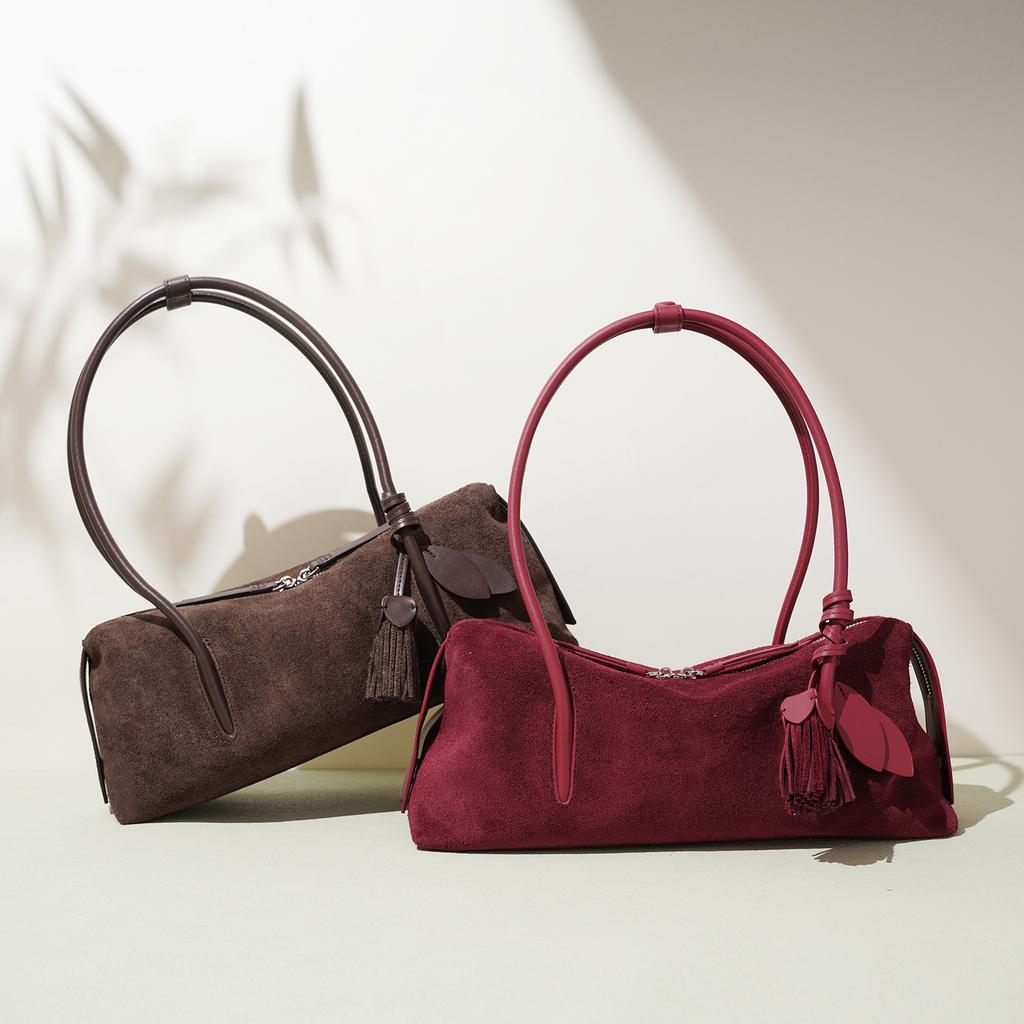 2026 New Women Suede Shoulder Bag, Minimalist Vintage Hobo Underarm Purse, Genuine Leather Casual Commuter Office Crossbody Bag