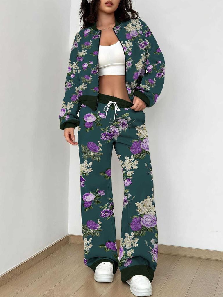 Retro Pattern Autumn and Winter New European and American Women's Clothing Rose Printing Suit Women