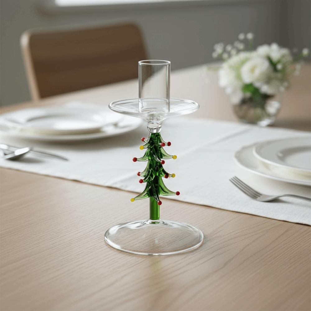 Alberi di Natale Creativi Stile Nordico Portacandele Previene Gocciolamento Portacandele in Vetro Sottile Grande Base Supporto Candele Festa