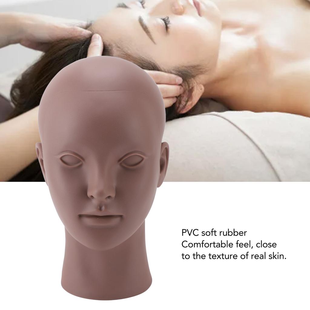 Female Bald Head Mannequin PVC Soft Rubber Human Skin Texture Makeup Practice Mannequin Head for Wig Hat Scarf Display