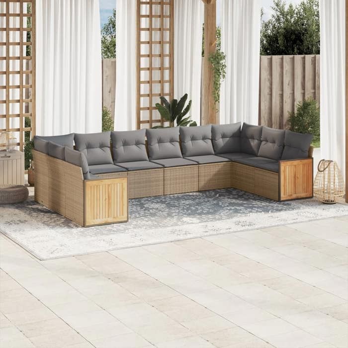 VidaXL Garden Lounge Set with Cushions 10 Pcs, Patio Sofas, Furniture Set, Outdoor Terrace Furniture, Beige 3260407