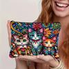 Bohemian Cat & Floral Makeup Bag with Safety Zipper Lightweight Multi-Functional Travel Cosmetic Organizer for Women Makeup Travel Bag