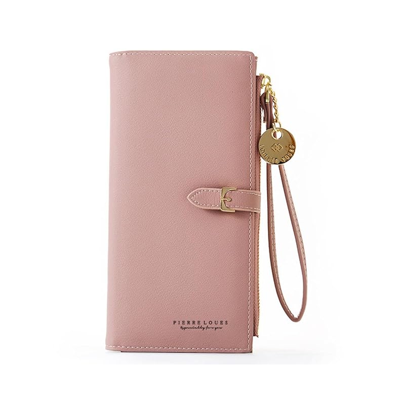 

[GDGZJJD] wallet ladies long wallet large capacity waterproof PU leather hand held wallet Button type simple design 2 fold coin purse wallet compact