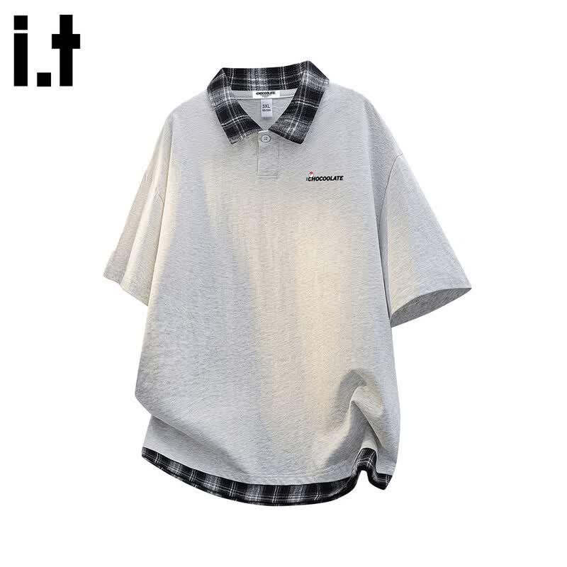:CHOCOOLATEit Men's Faux Two-Piece Short-Sleeve Polo Shirt