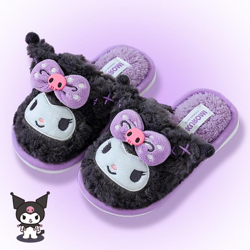 Sanrio Kuromi Girls' Winter Plush Slippers – Cute, Warm Cotton Indoor Footwear