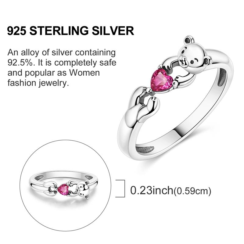 Original 925 Silver Ring Sparking Bear Bow Wing Rose Open Rings for Women Girls Jewelry Birthday Anniversary Engagement Gifts