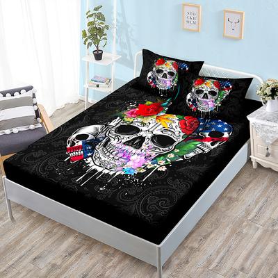 Skull Black Sheet Three-Piece Bedspread Pillowcase Kit Mattress Protective Cover