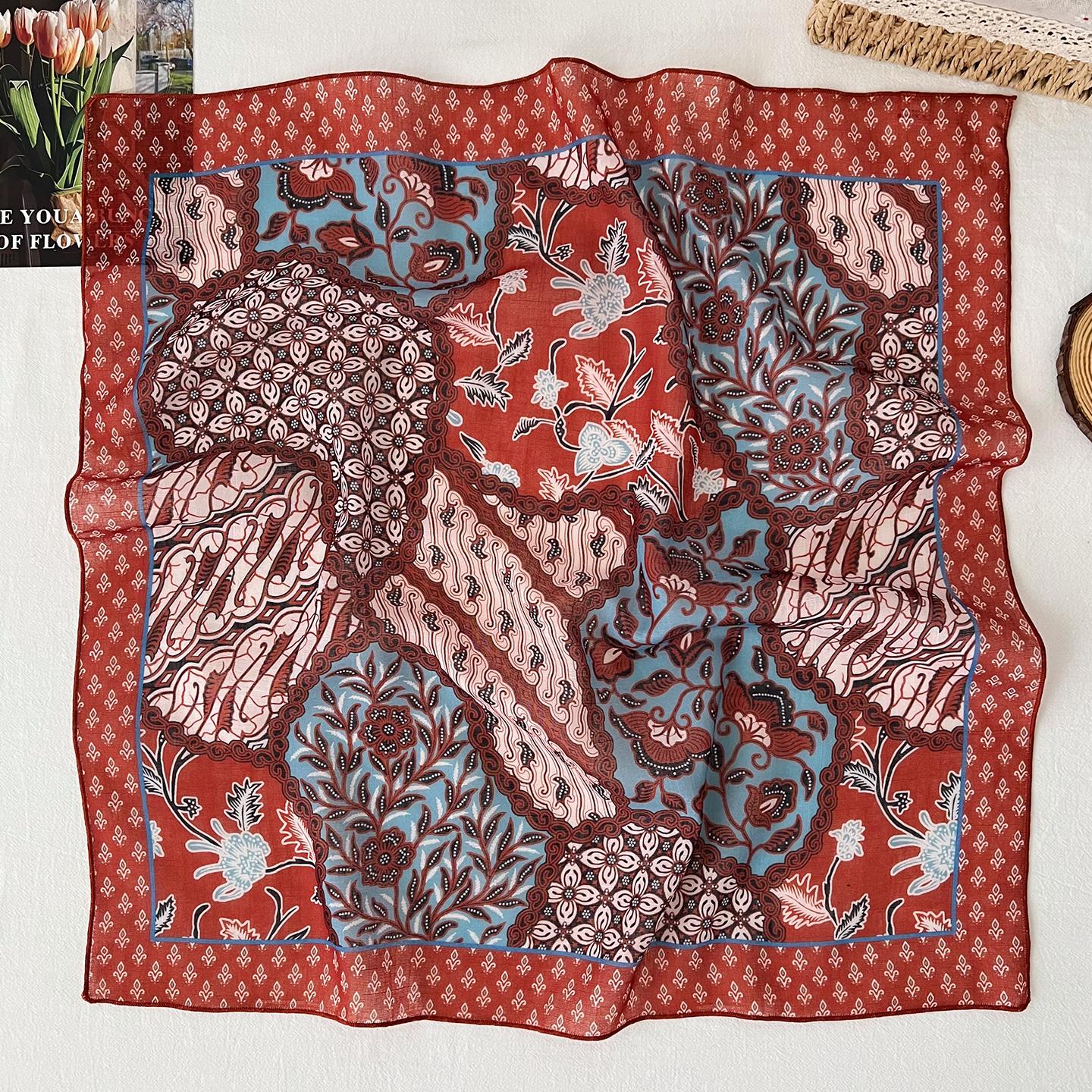 Women Spring Summer Printed Cotton Linen Square Scarf Versatile Neckerchief 5858cm