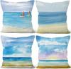 4 stuks Aquarel Strand Oceaan Zeilboot Bedrukt Kussenhoes Polyester Kussenhoes 2D Vlak Kustdecor Nu