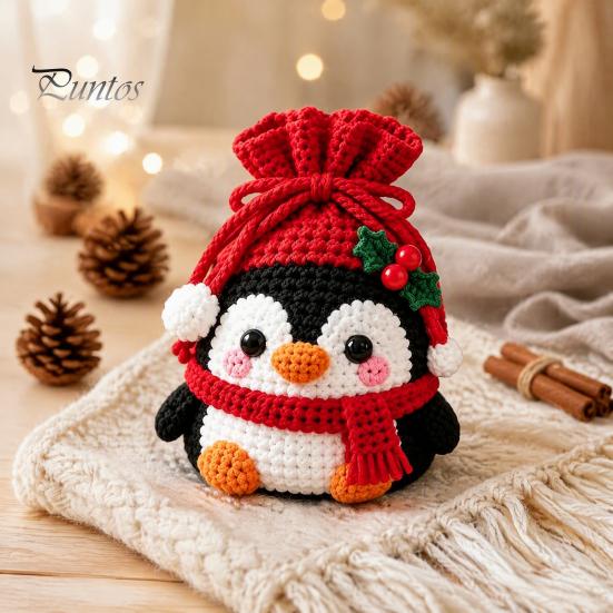 Christmas Pouch Craft Set Crochet Kit, DIY Santa Snowman Pouch, Cute Penguin Elk Bear Knitting Supplies Designs, Storage Bag Kit for Beginners,