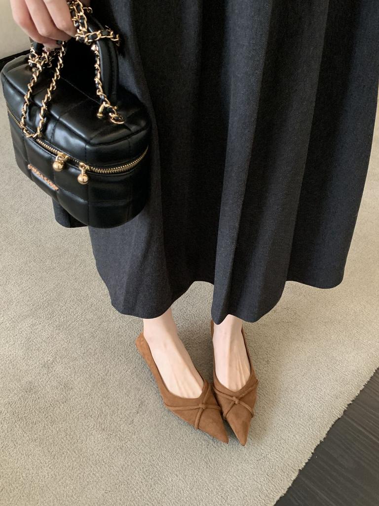 High heels women's stiletto high-end cross-strap retro single shoes 2025 spring women's suede comfortable soft-soled work shoes