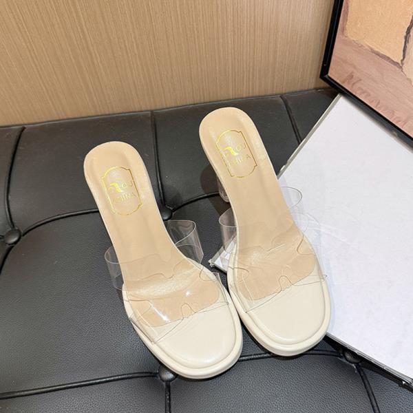 Fashion Female Shoes Ladies' Slippers Platform Transparent Heel Glitter Slides Square Heel Heeled Mules 2025 Jelly Summer Block High