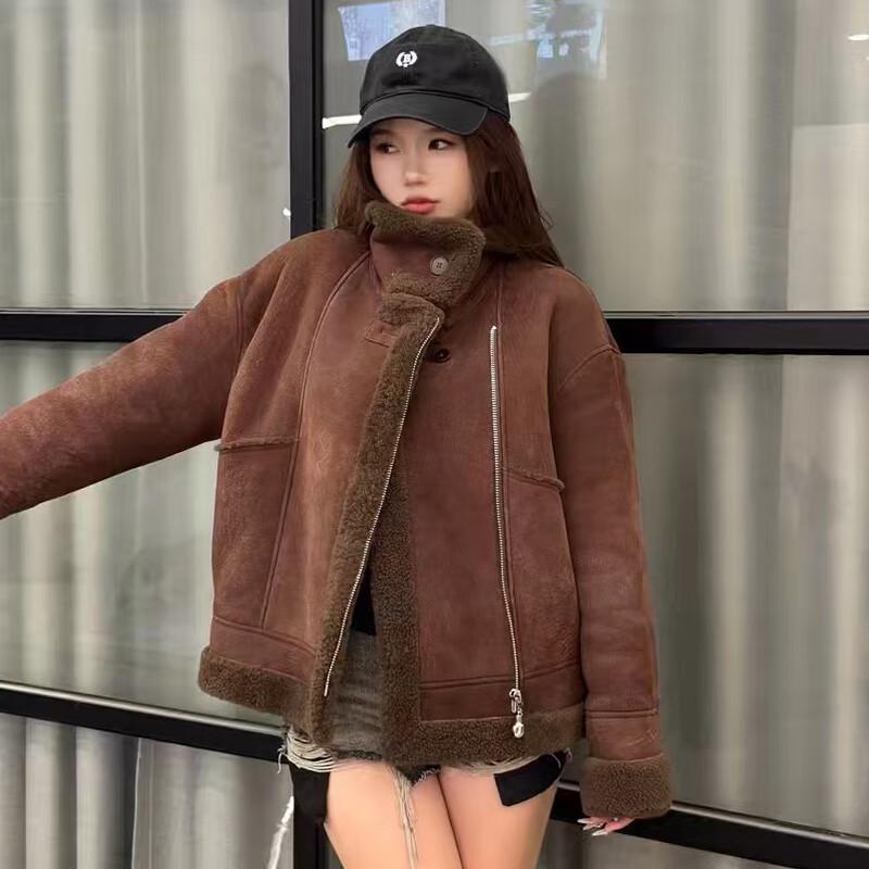 Kaiser Women's Eco-friendly Sheepskin Fur Biker Jacket