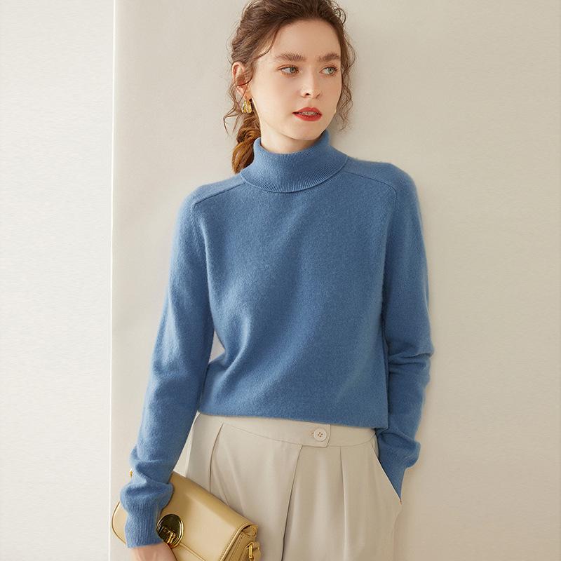 Women's Cashmere High Collar Saddle Shoulder Sweater – Slimming, Versatile, Simple, Loose Fit Base Layer for Autumn/Winter.