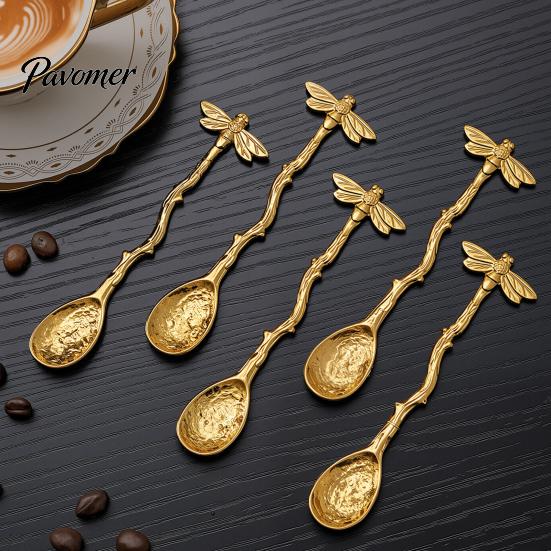 Portable Spoons for Food Photography Vintage Carved Coffee Spoon, Flower/Dragonfly/Bird/Starfish Topper, Zinc Alloy Decorative Tableware Breakfast