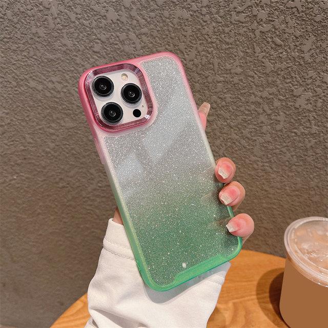 Gradient Shining Glitter Phone Case For Iphone 14 13 12 11 Pro Max 14 Plus 14pro Shockproof Clear Silicone Bumper 2 In 1 Cover