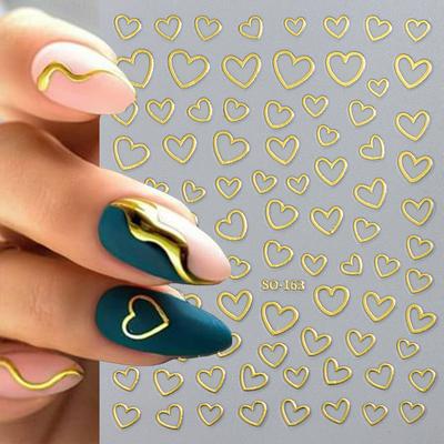 Nail Art Stickers, Romantic Valentine'S Day Size Hollow Love Bronzing Four-Color Adhesive Nail Stickers
