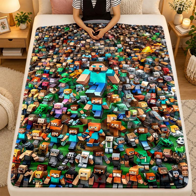 Flannel Blanketminecraft Warm Soft Throw Blanket for Indoor Sofa Bed Living Room Use