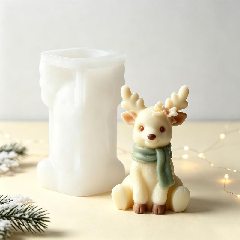 Deer Candle Making Mould Flexible Christmas Character Casting Mould for Scented Candle Soap Making Epoxy Resin Projects