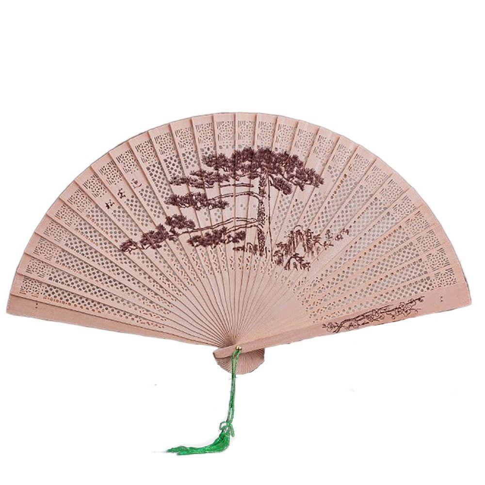 Ventaglio di legno dipinto di sandalo stile cinese retrò ventaglio pieghevole regalo ventaglio pieghevole intagliato vuoto