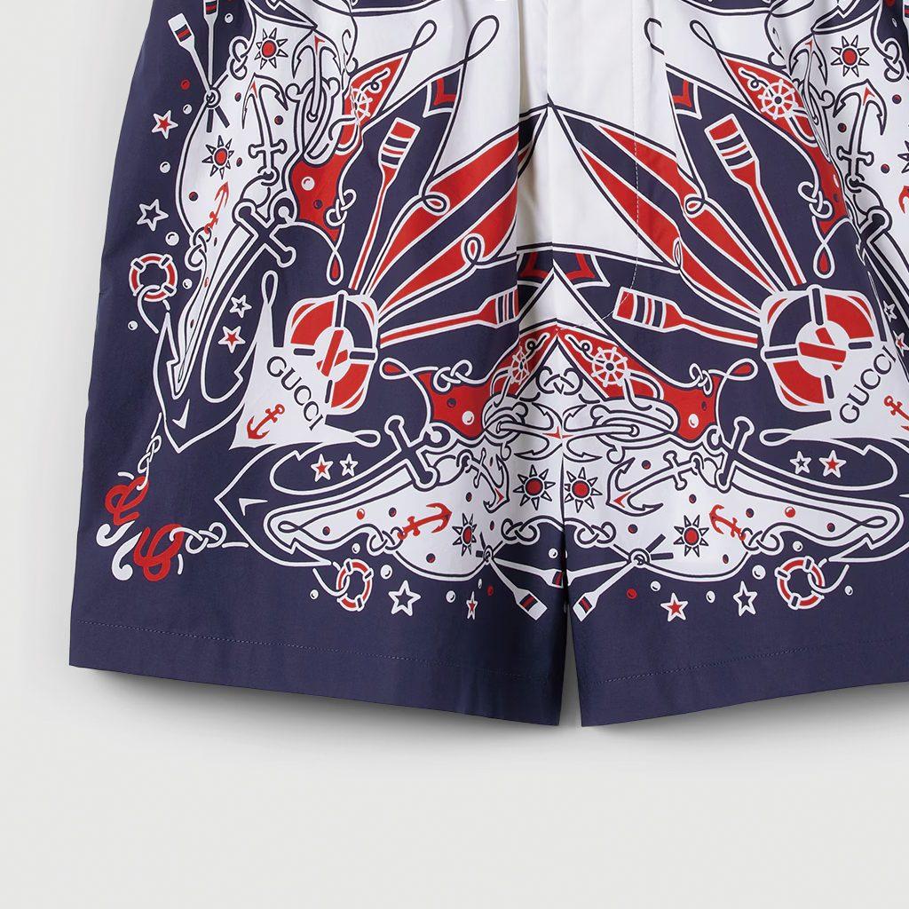 GUCCI Bandana Printed Elasticated Waistband Poplin Shorts 787502-ZAQYH-9059