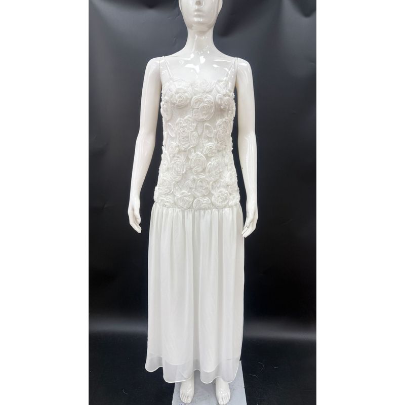 

Women s New Socialite Style Long Dress Three-Dimensional Flower Patchwork Fashion Sling Dress White S