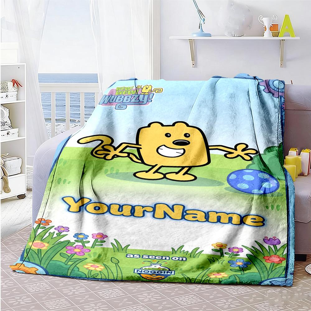 Wow! Wow! Wubbzy Personalized Text Blanket Throw Customizable Blanket Warmthful Decor Throw For Chair Picnics Livingroom Couch Four Seasons Universal