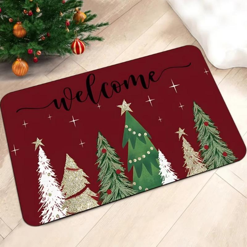 Christmas Tree Printed Carpet Christmas Red Welcome Door Mat Living Room Bedroom Door Mat Home Decoration Christmas Gift