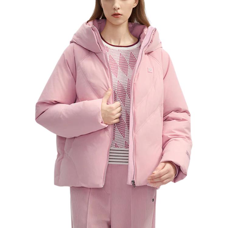 Fila Down Jacket Solid Color Simple Fashion Windproof Hooded Down Coat Women Jackets Pink F11W443911FPK