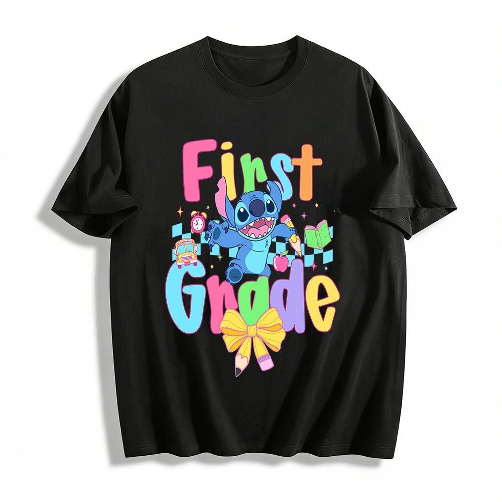 Stitch First Grade Back To School Kids Graphic Tee Pure cotton T-shirt XXS