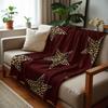 Burgundy Leopard Star Motif Soft Flannel Blanket Breathable Warm Throw for Office Car Sofa Kids Room Birthday Xmas Gift