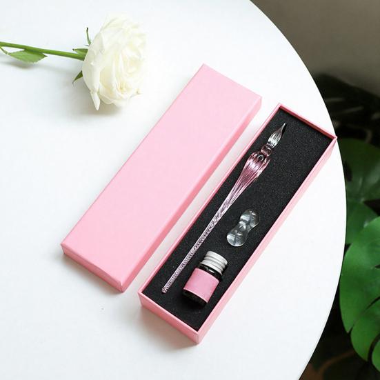 Glass Dip Pen Set with Ink & Pen Rest Handmade Calligraphy