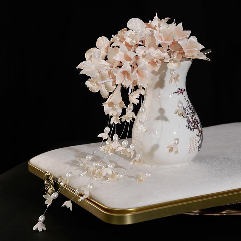 Golden Fairy Leaf Flower Pearl Headband - Elegant European Crown for Girls' Weddings