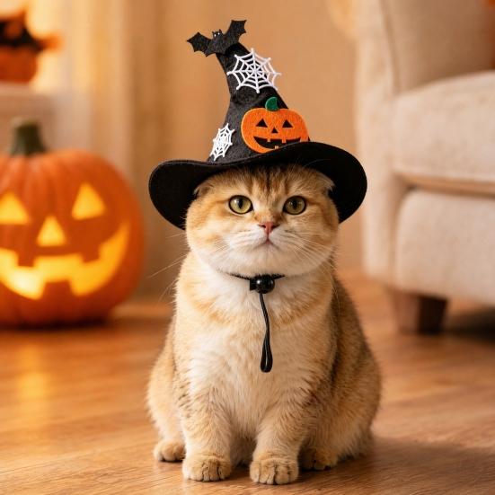 huaqianguhh Halloween Dog Hat, Adjustable Cat Witch Pumpkin Bat Cobweb Pet Hat for Small Medium Dogs Cats Holiday Costume Photo Prop