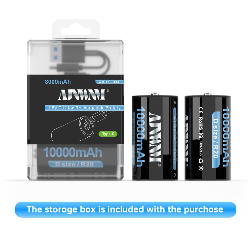 10000mAh 1.5V D-size Battery Type - C USB Rechargeable Li-ion Lipo LR20 Gas Furnace Boiler Water Heater