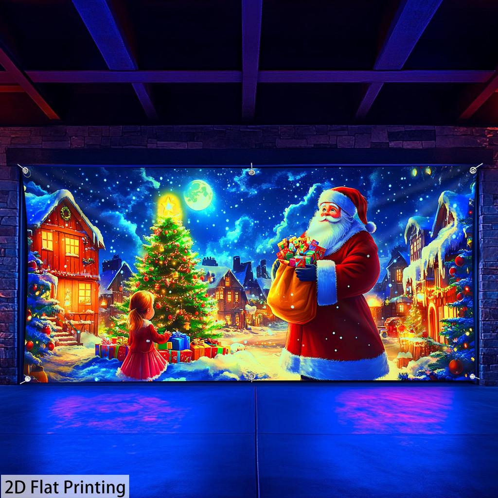 Große/Extragroße Weihnachtsmann- und Winterdorf-Szene, Fluoreszierende Polyester-Türen/Wände/Häuser, 2D-Grundriss