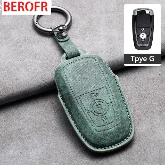 Auto Accessories Leather Car Key Case Cover Keychain For Ford Fusion Mustang Explorer F150 F250 F350 Ecosport Edge S-Max Ranger