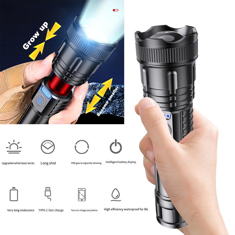 500LM Multifunction Flashlight Type C USB Charging LED Camping Flashlight Portable Handheld Light Waterproof for Outdoor Camping