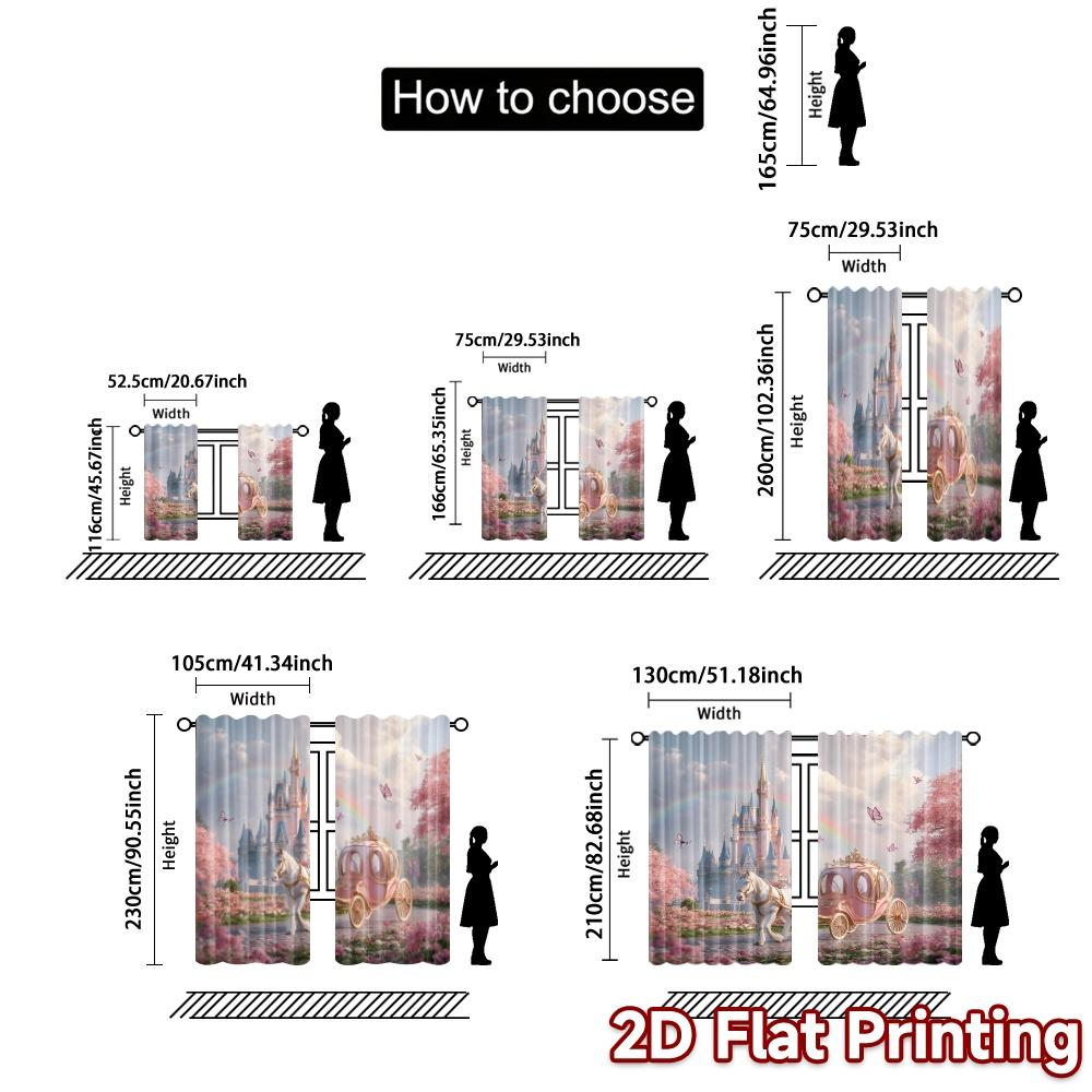 Set Of 2 Modern Flat Printing Curtains Without Rod Fantasy Kingdom Ride Fashionable Durable Polyester Fabric Curtain