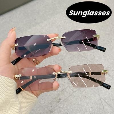 Fashion Retro Rimless Square Sunglasses Women Men Vintage Rectangle Sun Glasses Uv400 Driving Eyewear Frameless Gradient Shades