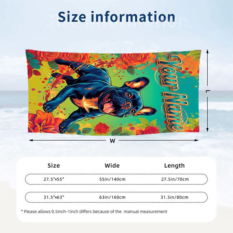 Dog Theme Beach Towel Personalized Custom Name & Text Soft Quick Dry Beach Towel for Swimming Travel