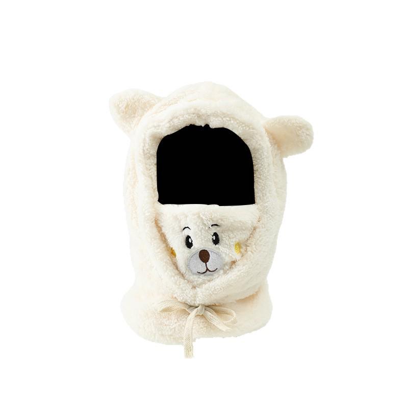 Women's 2024 Winter Little Bear Plush Hooded Scarf Set - Warm Three-Piece Neck Warmer