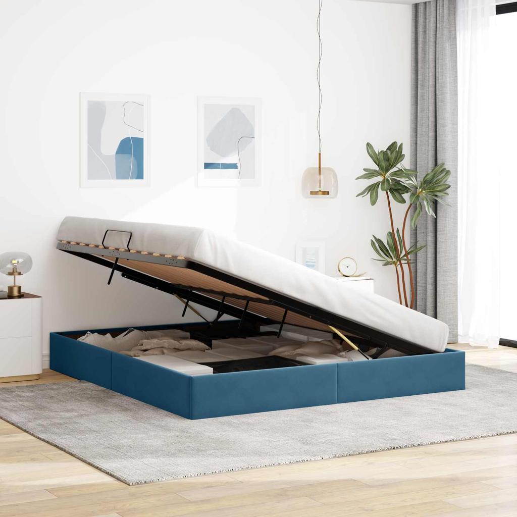 Ottoman Bed Frame with Storage Dark Blue 180 x 200 cm Velvet